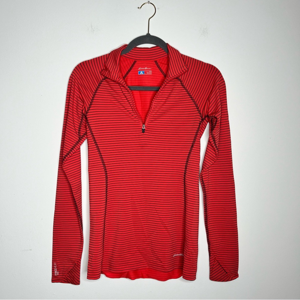 Eddie Bauer Size XS First Ascent Free Heat Pro Red Thin Stripe Quarter Zip